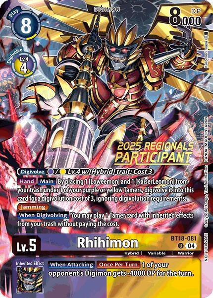 Image for Rhihimon (2025 Regionals Participant) - Digimon Card Game