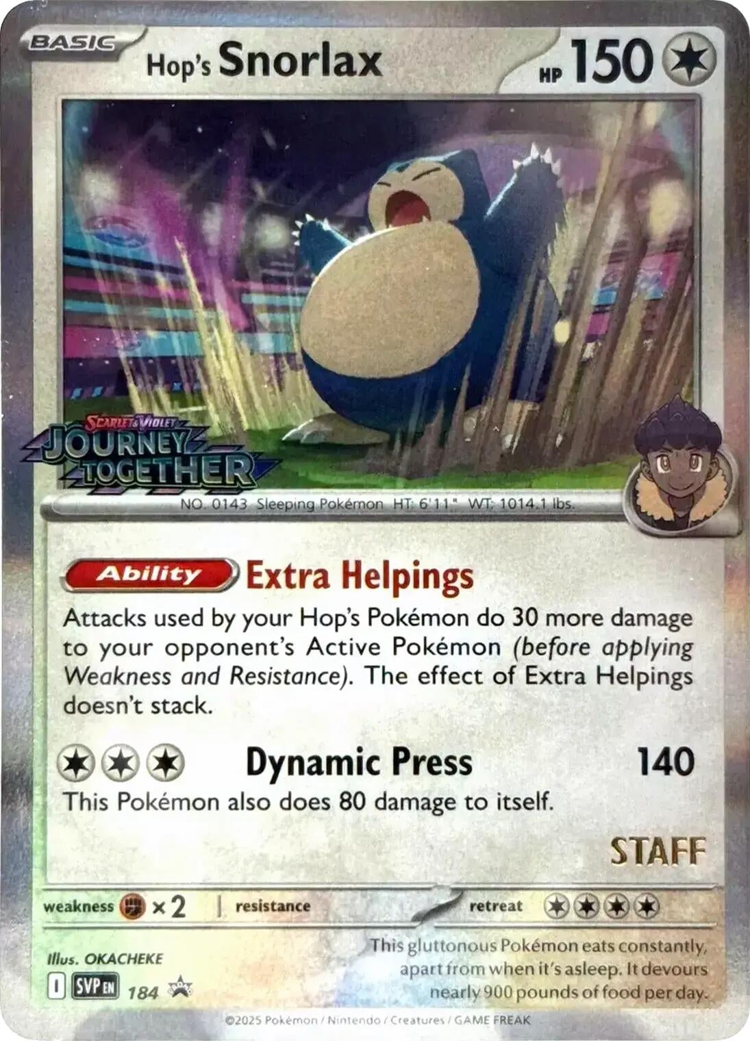 Image for Hop's Snorlax - 184 (Prerelease) [Staff] - Pokemon