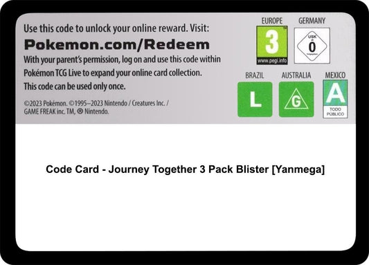 Image for Code Card - Journey Together 3 Pack Blister [Yanmega] - Pokemon