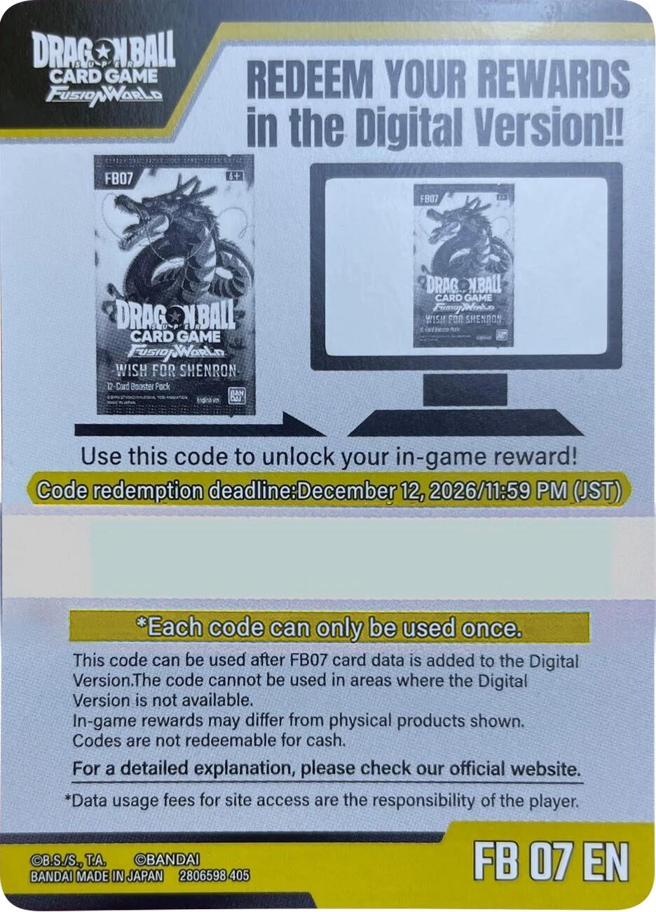 Image for Code Card - Wish For Shenron Booster (FB07) - Dragon Ball Super: Fusion World