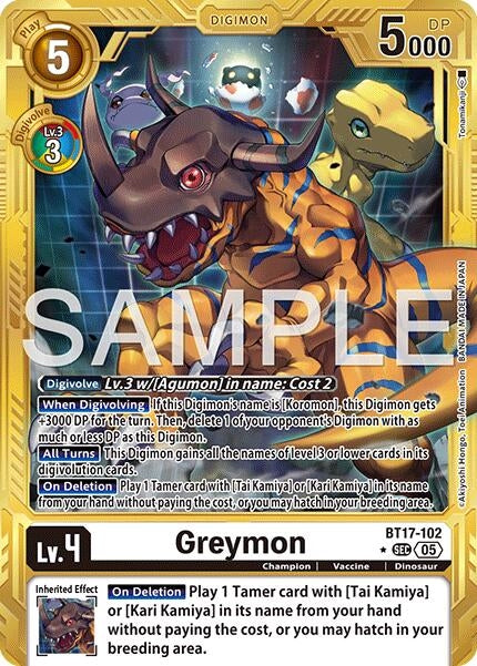 Image for Greymon - BT17-102 (Gold Border) - Digimon Card Game