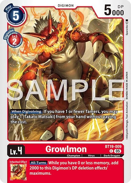 Image for Growlmon - BT19-009 (Reprint) - Digimon Card Game